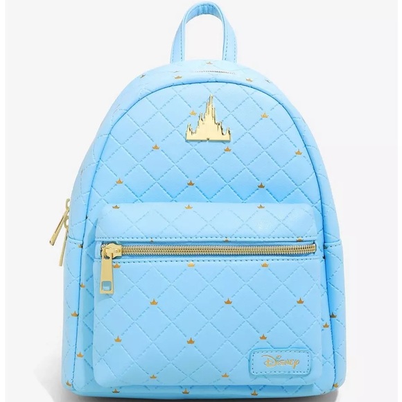 Loungefly Disney Castle Blue Quilted Mini Backpack NWT - Picture 2 of 9